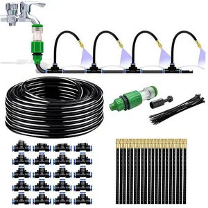 Automatic Greenhouse Drip Irrigation Kit with 20 Brass Nozzles, 65ft 1/2" Tubing, Easy Setup, Water Saving for Outdoor Plants, Hydroponics