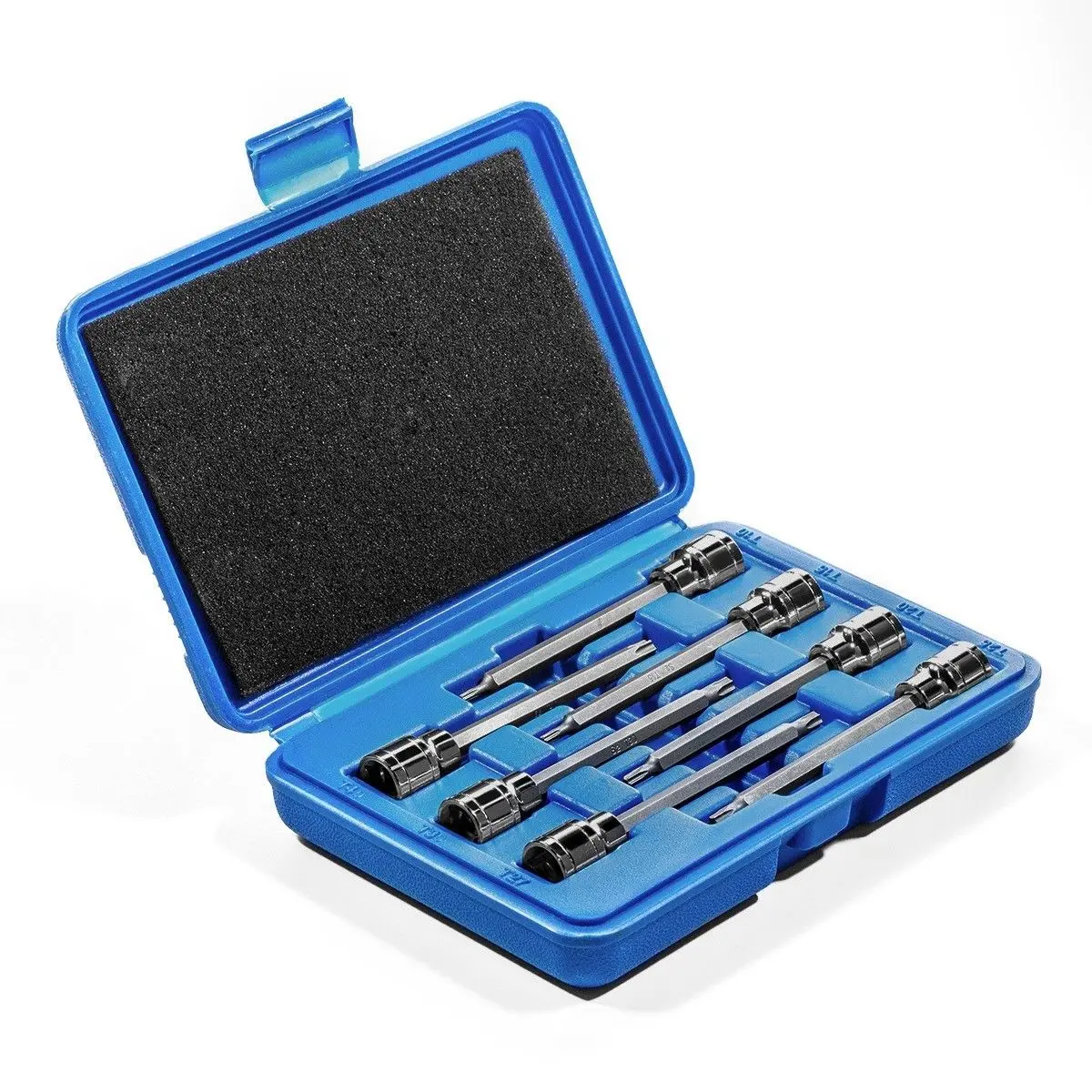 XtremepowerUS 7-Piece 3/8" Extra Long Torx Deep Bit Socket Kit - Multifunctional Socket Wrench, T10-T40 Torx Heads (Incl. T27, T30), High Torque, Premium S2 Steel Alloy, Durable, Stable Leverage, Storage Case Included, for Repairs