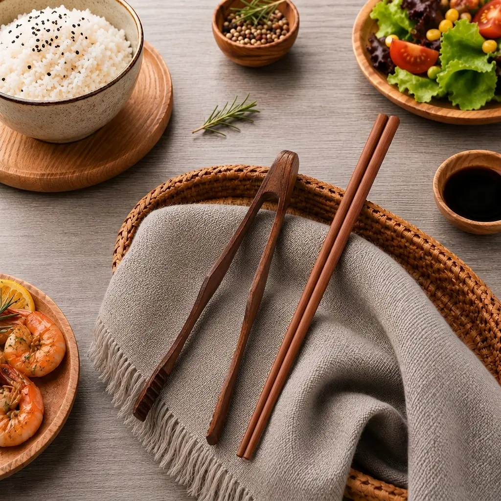 Wooden Kitchen Tongs & Long Cooking Chopsticks Set, Natural Wood Heat Resistant Cooking Utensils for Deep Frying, BBQ, Camping, Outdoor Cooking, Non Scratch Reusable Kitchen Tools