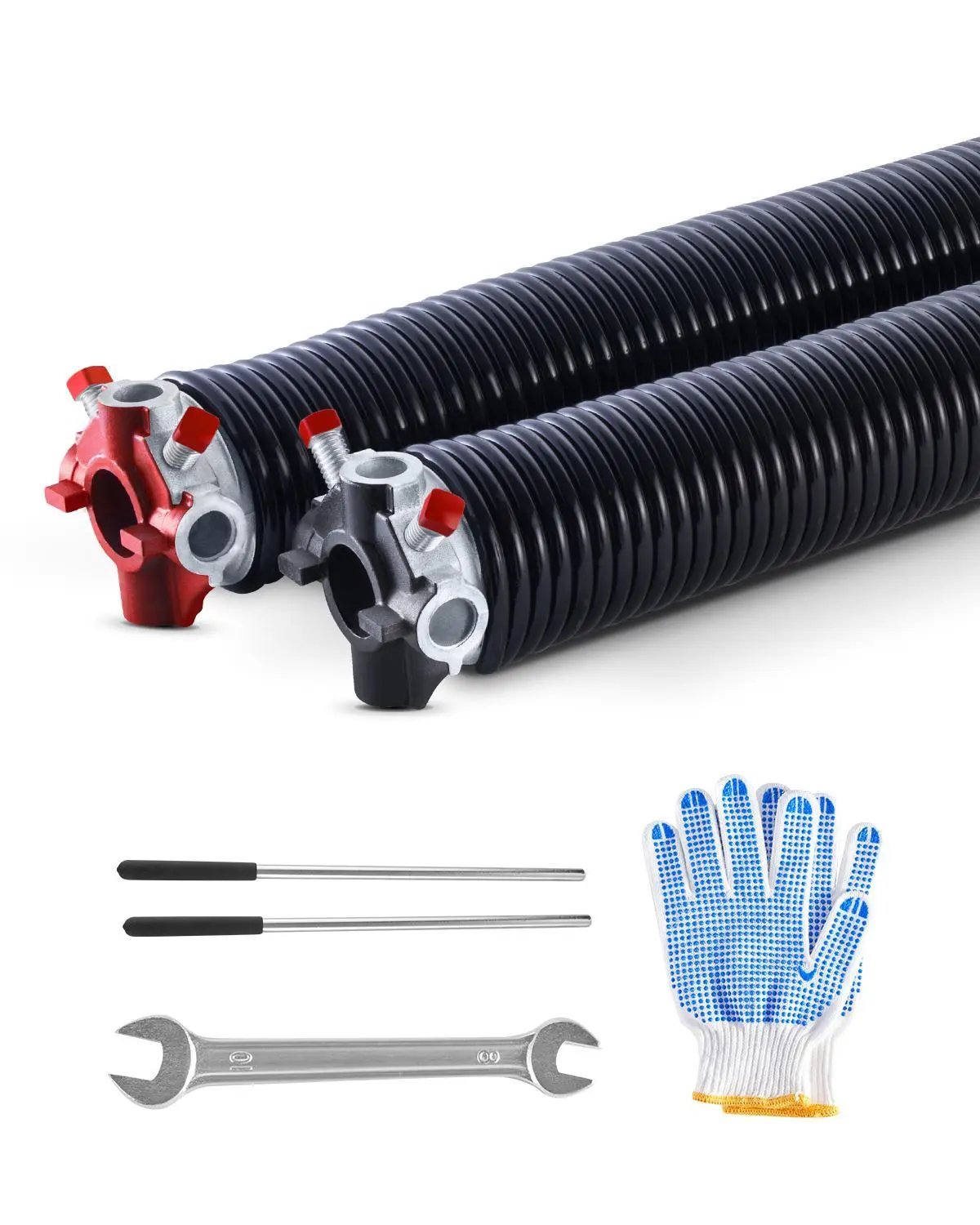 VEVOR 2 Garage Door Torsion Springs Pair Pack, 0.250x2x35 in Steel Coil Springs with Aluminium Electrophoresis Black Coating, 16000 Cycles, Extended Lifespan, Corrosion Resistance, Anti-slip Gloves, Winding Bars, Mounting Wrench, Complete Accessories