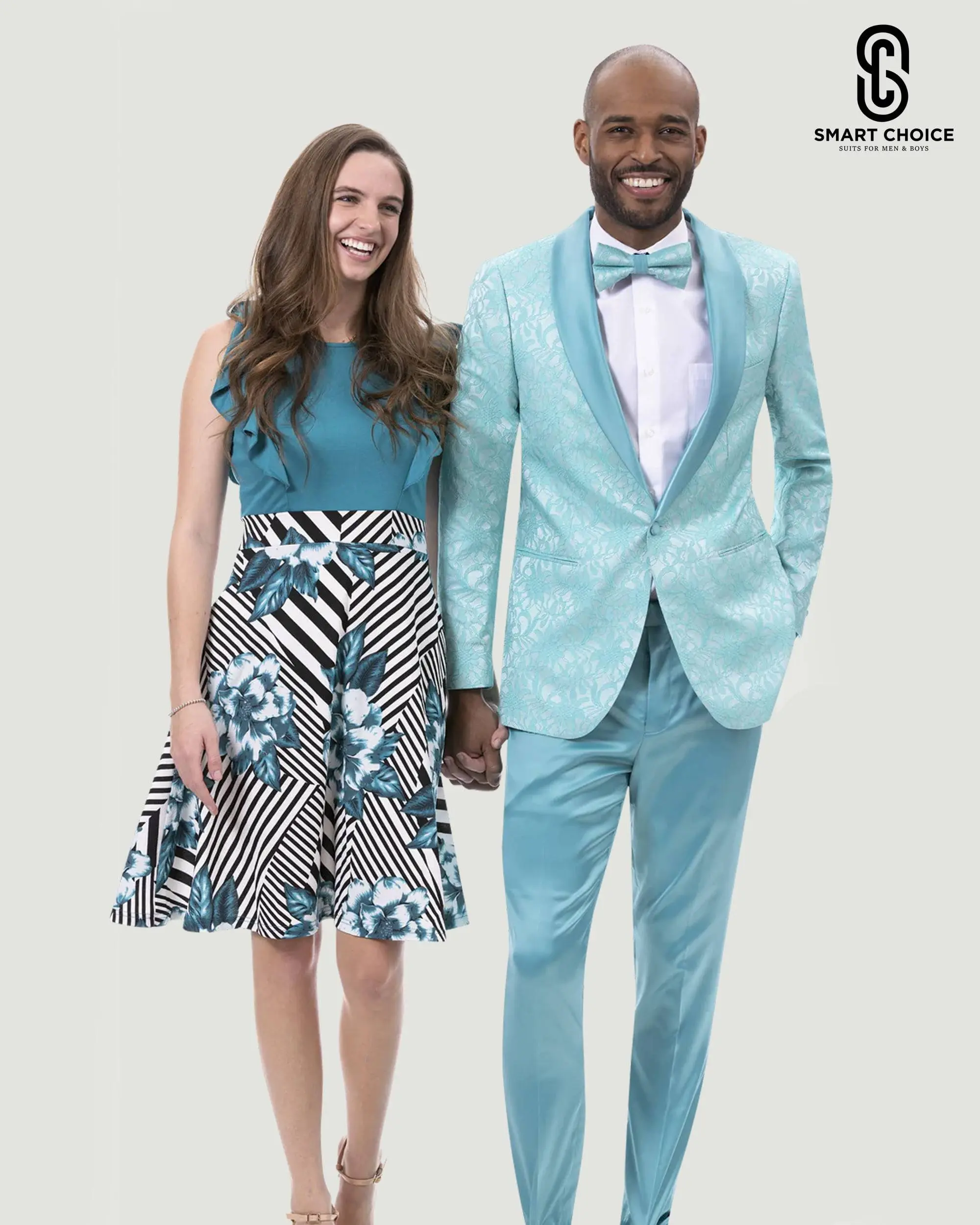 Men's Prom Blazer Jacket & Pants with Bow Teal
