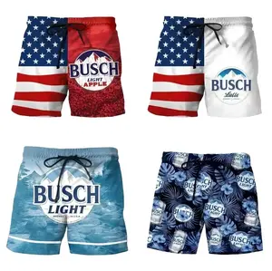 4 STYLE BuschH Apple Hawaiian Shorts, Tropical Beer Beach Shorts, Funny BuschH Light Beer Lovers, Summer Mens Swim Trunks, Vacation Party Outfit