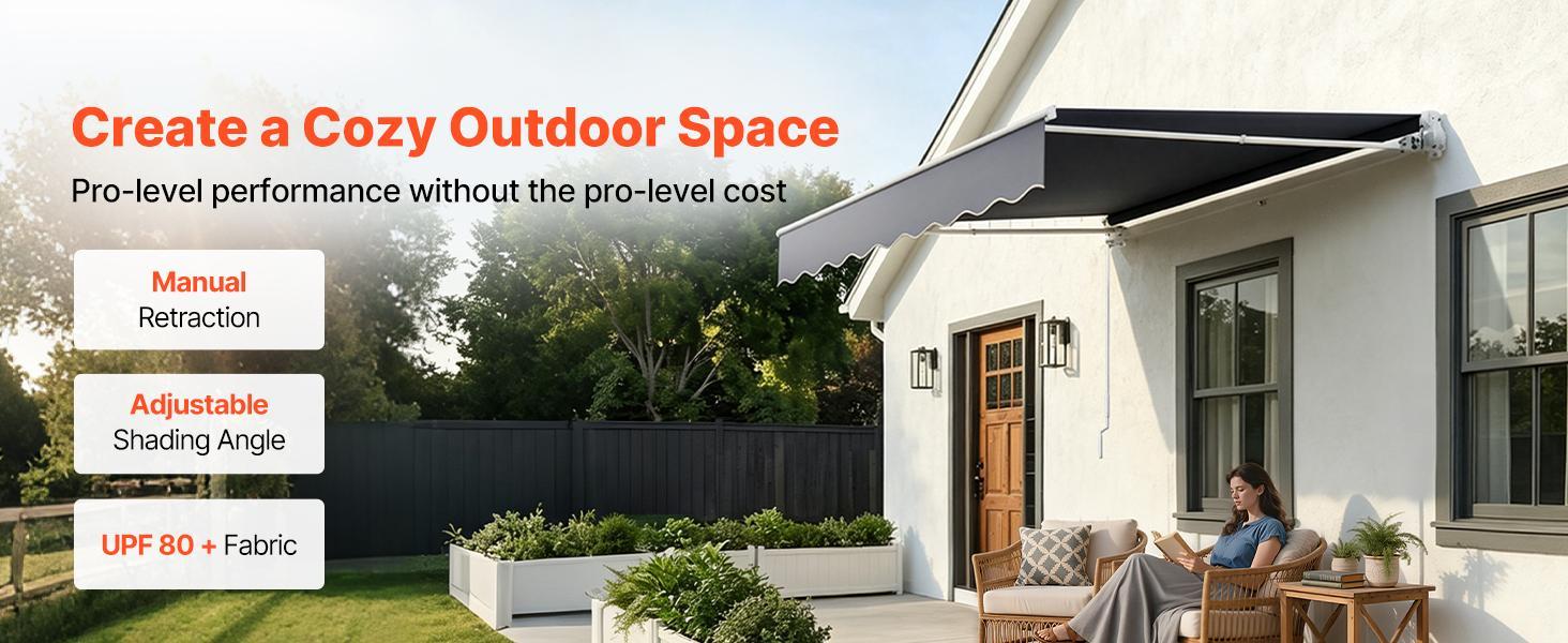 VEVOR Manual Retractable Awning, 8.2' x 6.6' Outdoor Patio Awning Retractable Sun Shade, Patio Door Window Water-Resistant Polyester Sunshade Shelter with Crank Handle for Deck, Balcony, Yard, Gray VEVOR Manual Retractable Awning, 8.2' x 6.6' Outdoor Patio Awning Retractable Sun Shade, Patio Door Window Water-Resistant Polyester Sunshade Shelter with Crank Handle for Deck, Balcony, Yard, Gray