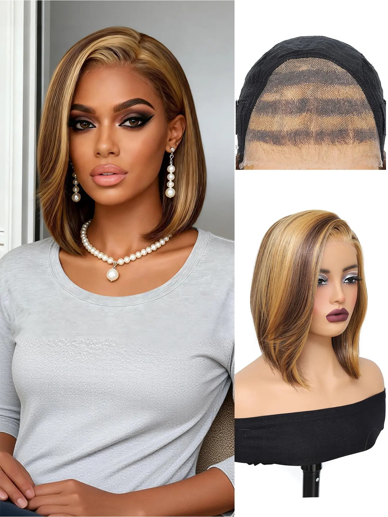 6X4 Glueless Lace Front Wigs Hair Bob Hair Black Burgundy Brown Color Synthetic Natural Looking Extension Straight Hair For Women And Men Easy Wear No Glue Wig Daily Party Cosplay Festival And Save Time Glueless Frontal Wigs Front Lace Wigs