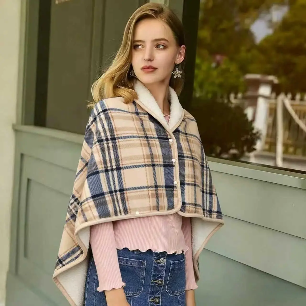 1pc Wearable Blanket, Plaid Pattern, Lightweight & Warm, Detachable, Multi-Scene Use, Bedroom/living Room/sofa/car, All Seasons