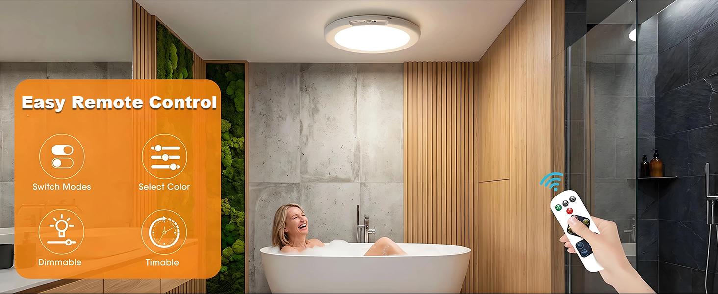 Rechargeable Motion Sensor Ceiling Light with Remote , 3 Color Motion Sensor Lights , Wireless Closet Light Battery Operated, Magnetic Dimmable LED Lights for Shower Pantry Shed Hallway Porch Garage Stairs