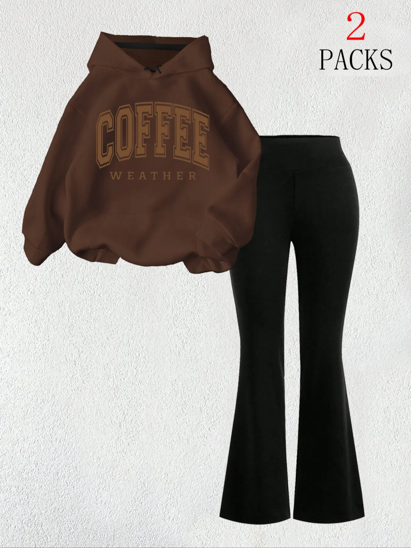 Women's Sweet Sporty Fashion Hooded Sweatshirt Set, Long Sleeve Drop Shoulder, Slim Fit Flare Pants, Casual Fall & Winter, Womenswear