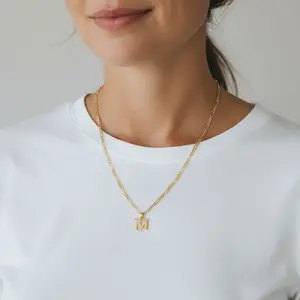 Figaro Link Chain with Initial Pendant Unisex Metal Coating Necklace for Men and Women Versatile Accessory with Personal Touch