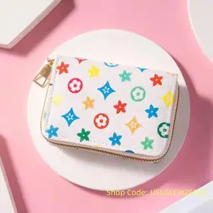 Women's Compact Handheld Pink Emboss Monogram Zip-Closure Card Wallet