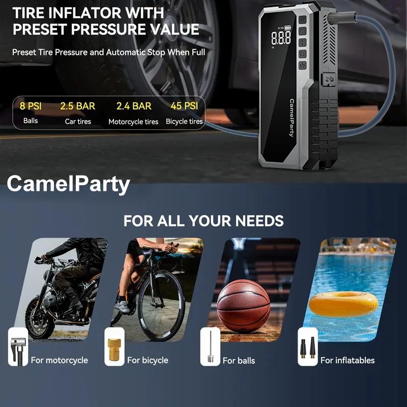 CamelParty 15000mAh portable power bank with LED lights, 4000A car battery starter, winter savior portable and safe to use, easy for women to get started and equipped with 150PSI tire inflation pump Car Power Supply jumper