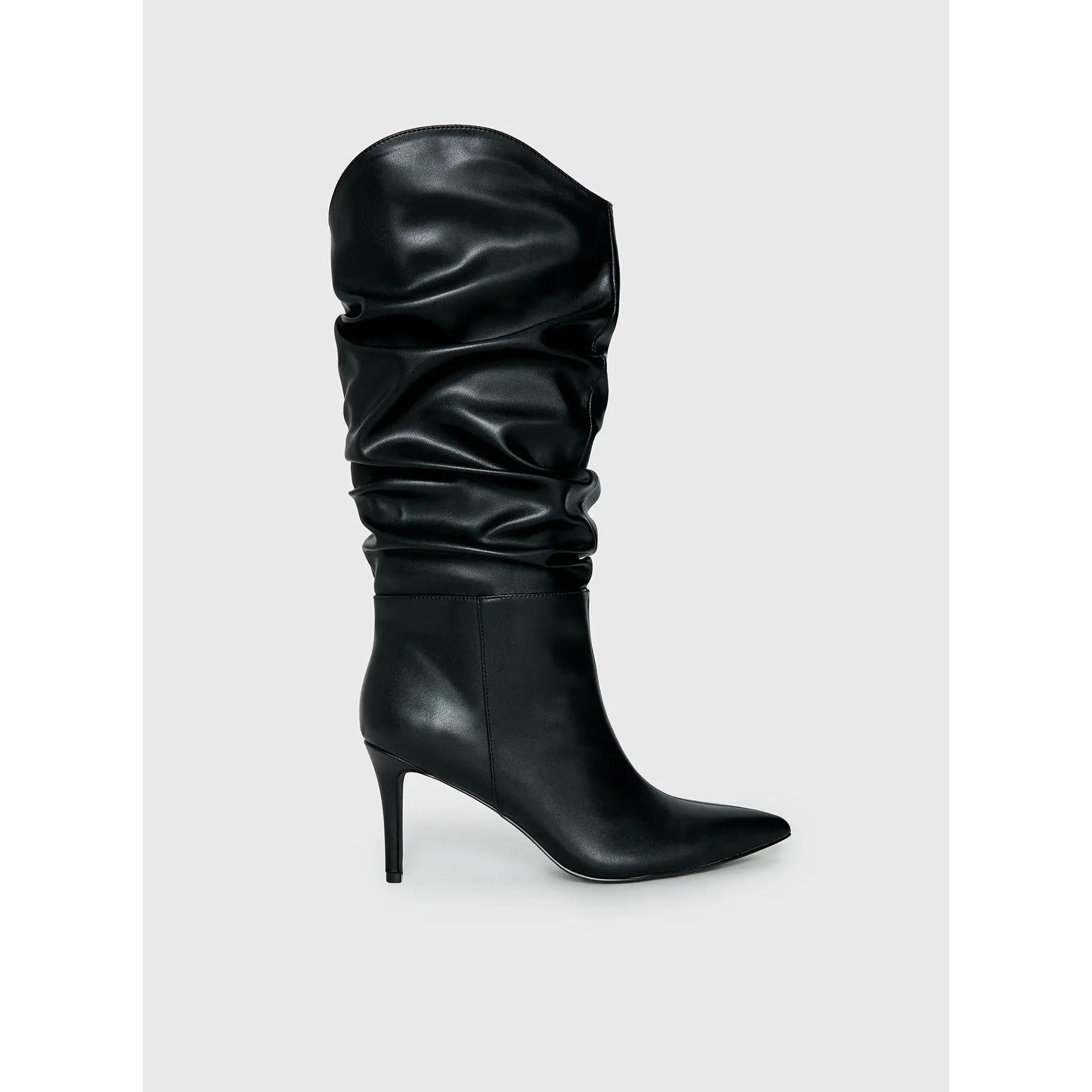 Pop Style Scrunched Pointed Toe Boots Black