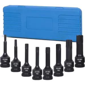 1/2" Impact Drive Torx Bit Socket Set, T30 T40 T45 T50 T55 T60 T70 T80 Cr-Mo Impact Grade,1/2" Drive Torx Bit Socket Set with Case
