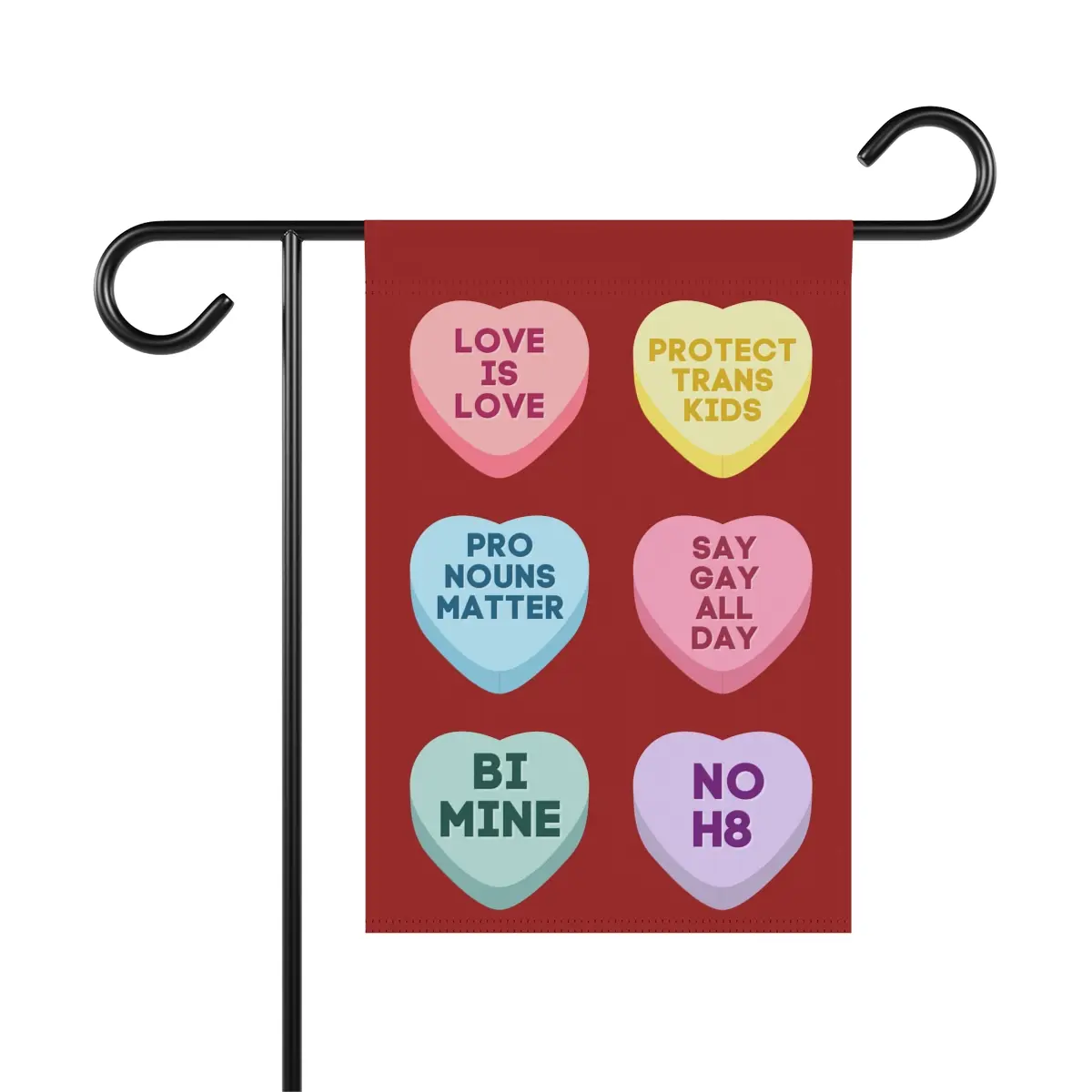 Conversation Hearts LGBTQ Love is Equality No Hate Protect Trans Kids Pronouns Liberal Valentine's Activist Garden Flag Yard Bunting Banner