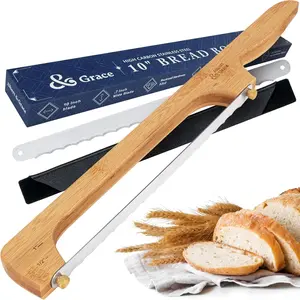 Adjustable Bread Bow  - Sourdough Bread Slicer with Serrated Stainless , Extra Replacement  & Sheath, Easy Thumb-Screw Swap, Right- or Left-Handed Use,  for Bakers