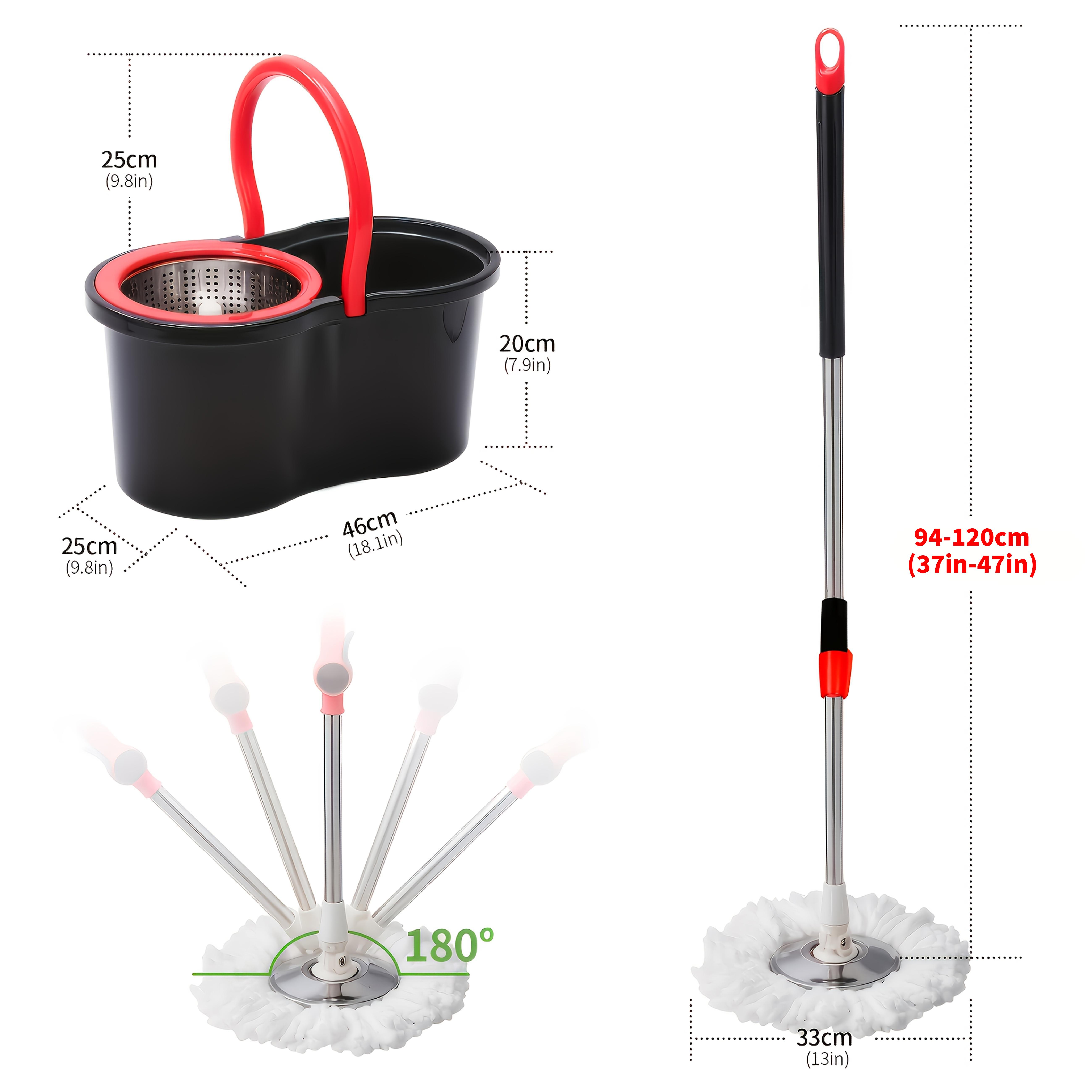 Mop Bucket Set with 360° Spin Mop and Bucket System 3 Microfiber Heads 61In Adjustable Handle Easy Home Floor Cleaning