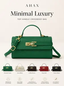 2026 New Emerald Cross-Grain Buckle Kelly Style Bag, Luxury Retro Top Handle Crossbody Purse, Elegant Mini Handbag for Women
