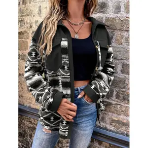 Women's Geometric Print Off-Shoulder Long-Sleeve Casual Jacket Spring/Autumn Style