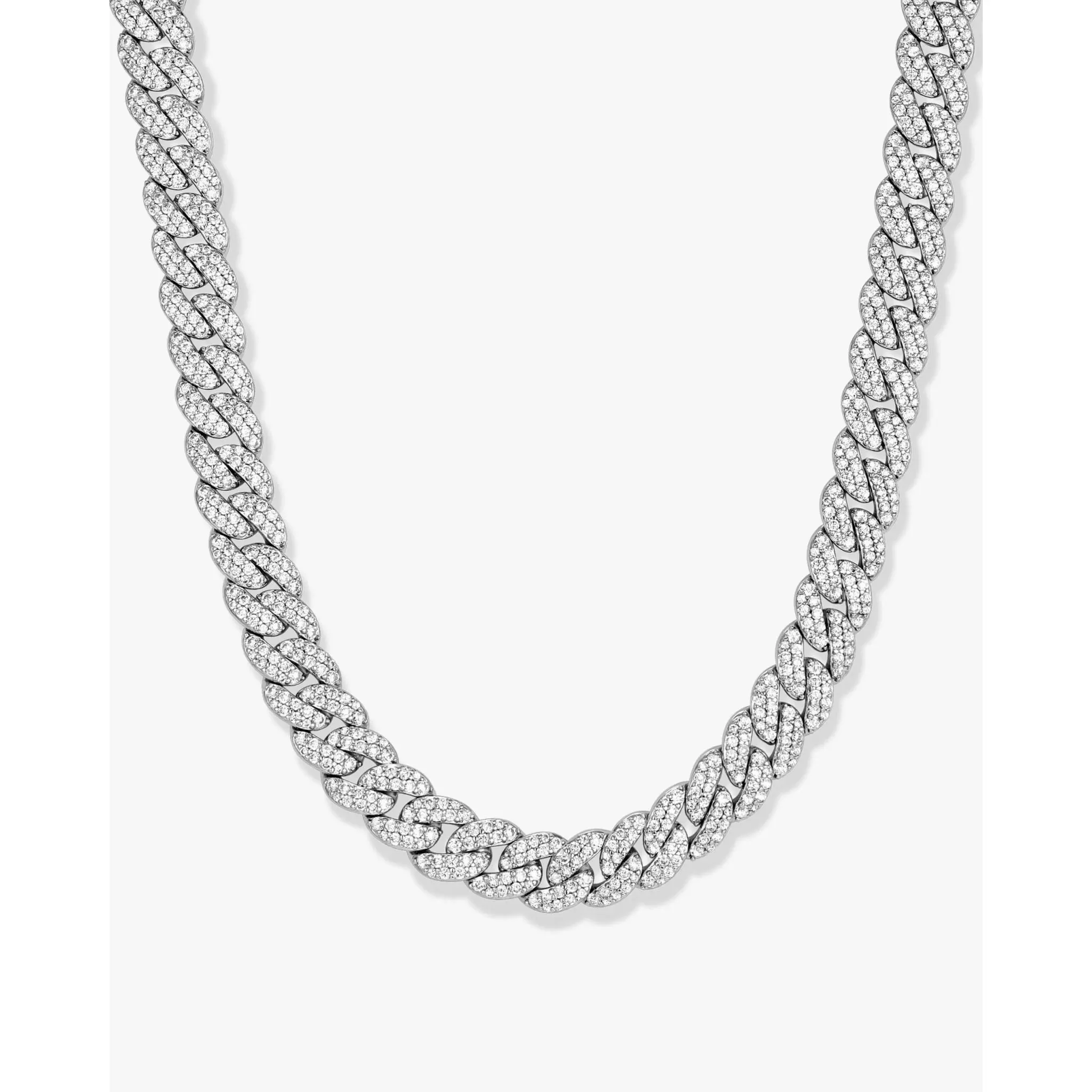 JAXXON Women's Iced Out Cuban Link Chain 8mm - Silver - Box Clasp