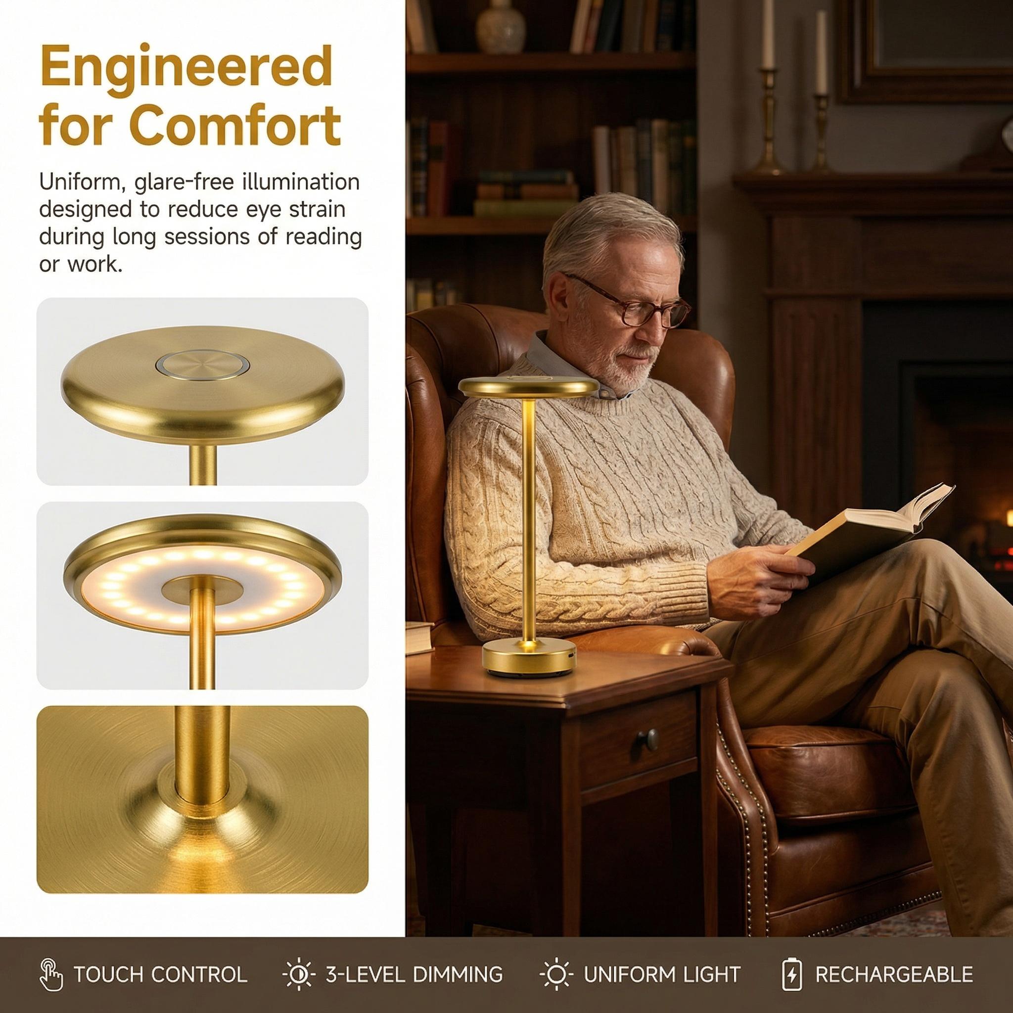 Modern Metal Table Lamp, Touch Control Ambient Bedside Light, Minimalist Desk Lamp for Bedroom Living Room Office Home Decor