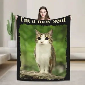 Super Soft Blanket Decorative Meowl Cat Owl Meme Throw Blanket Brainrot Gen Meme Flannel Bedspread For Couch Bed Sofa Bed Cover