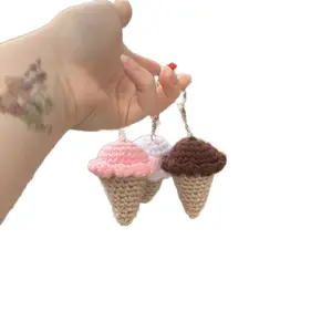 Handmade Crochet Ice Cream Keychain - Cute Amigurumi Accessory with Colorful Cones and Chain Attachment