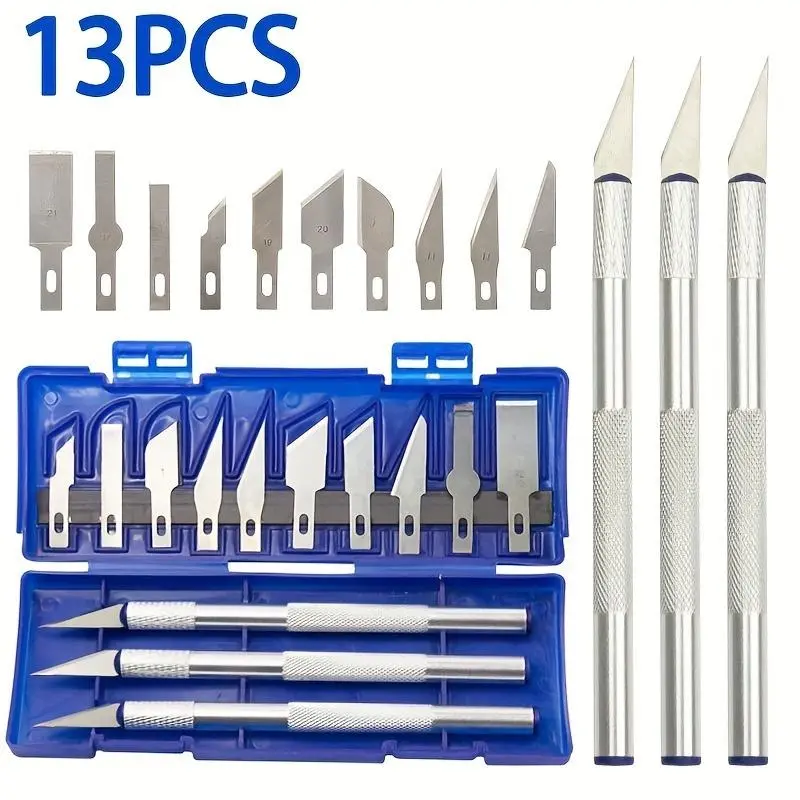 13pcs Carving Knife Aluminum Alloy Carving Knife Paper-cut Carving Knife Tool Set Handcraft Utility Knife Model Knife