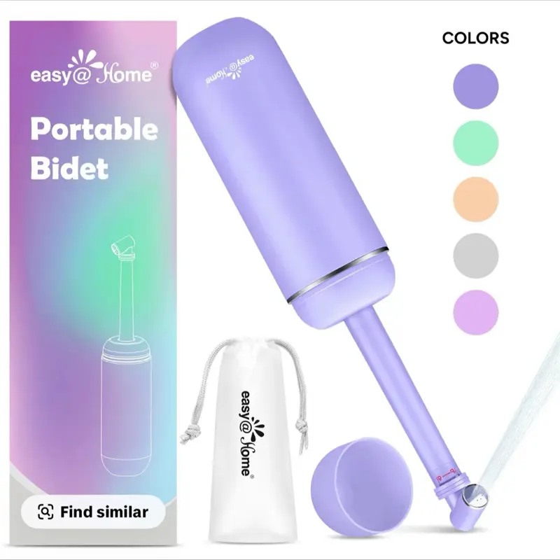 ￼ Easy@Home Portable Bidet for Personal Hygiene & Travel: Manual Squeeze, Battery-Free, Handheld Peri Bottle, 380ml Leakproof