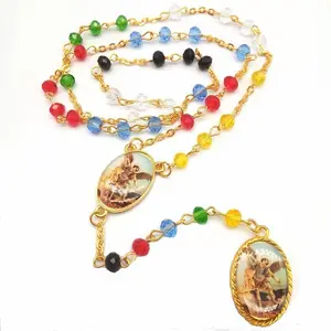 SAINT MICHAEL MULTICOLOR BEAD ROSARY