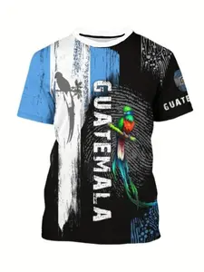 Men's Guatemala Quetzal Fingerprint Print Round Neck T-Shirt, Athletic T Shirt, Summer Casual Holiday Wear, Unisex Outdoor Sports, Fitness