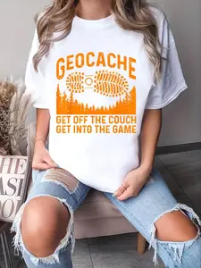 100% Cotton Unisex Funny Geocaching Gift For Men Women Kids Cool Geocache Lover T-Shirt -Short Sleeve T-Shirt Women's Men's Graphic Tee Causal Tops