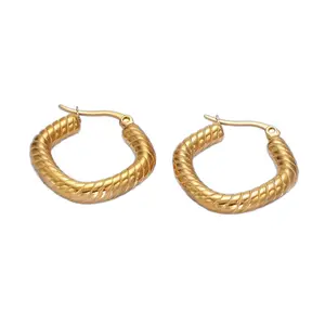 Stainless Steel Lined texture latch hoop earrings