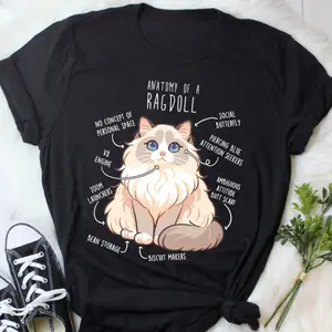 Unisex Round Neck Short-Sleeve Knit Fabric Ragdoll Cat Top - Funny Cat Lover Gift for Ragdoll Mom, Dad (Cream Bicolor)