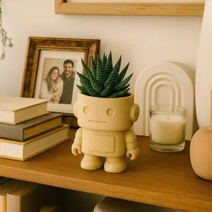 Mini Robot Succulent Planter 4 Inch 3D Printed Pot Unique Design for Home Decor