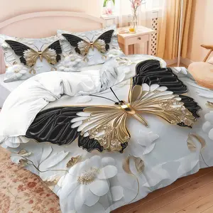 3-piece bedding set imitates three-dimensional floral bow pattern, including 1 quilt cover + 2 pillowcases, soft high-definition printed bedding set, Decorative Bedding Set, suitable for family dormitories