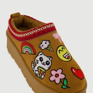 Shoes with panda rainbow design , bown with trim indoors and outdoor comfort clog with embroidered pattern