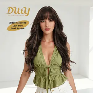 [Live] Loni Plus -DWY New Technology! Bionic Silk Top 24-Inch Long Wave Light Brown Glueless Synthetic Wig with Bangs for Women High-Quality Premium Fiber Easy Wear Comfortable Fit