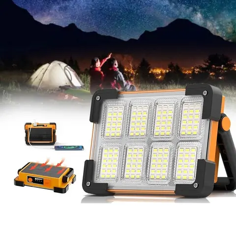 1 Pc Solar Rechargeable Work Light, 144 LED 10000LM Portable Flood Light with Stand, IP66 Waterproof, 4 Modes LED Job Site Light for Mechanic, Camping, Fishing, Car Repair