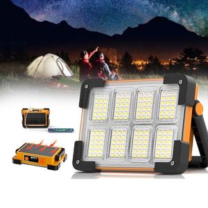 solar rechargeable multifunctional searchlight, outdoor portable led floodlight with magnetic suction, portable emergency light for camping, night market, tourism