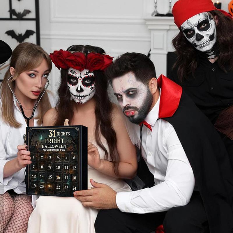 31 Nights of Fright Halloween Countdown Box 2025 - Halloween Spooky Advent Calendar Gift Set with Collectible Horror Figurines, Scary Ornaments & Party Decor for Adults, Teens, Haunted House Fans