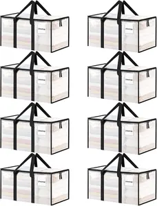 8 Pack Extra Large Heavy Duty Moving Bags, Clear Storage Bins with Lids, Reinforced Handles & Heavy-Duty Zippers Moving Boxes Storage Bags Totes for Clothes Packing, Dorms, College Supplies, Clear