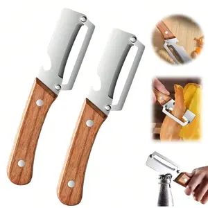 2026 New Vegetable Peeler and Fruit Peeler, 2Pcs Wooden Handle Peeler Set with Built-in Bottle Opener, Fruit and Veggie Peeler for Pineapple Lemon Sugarcane Pumpkin, Easy to Use and Clean, Must-Have Camping Travel Home Tool, Practical Gift for Mom