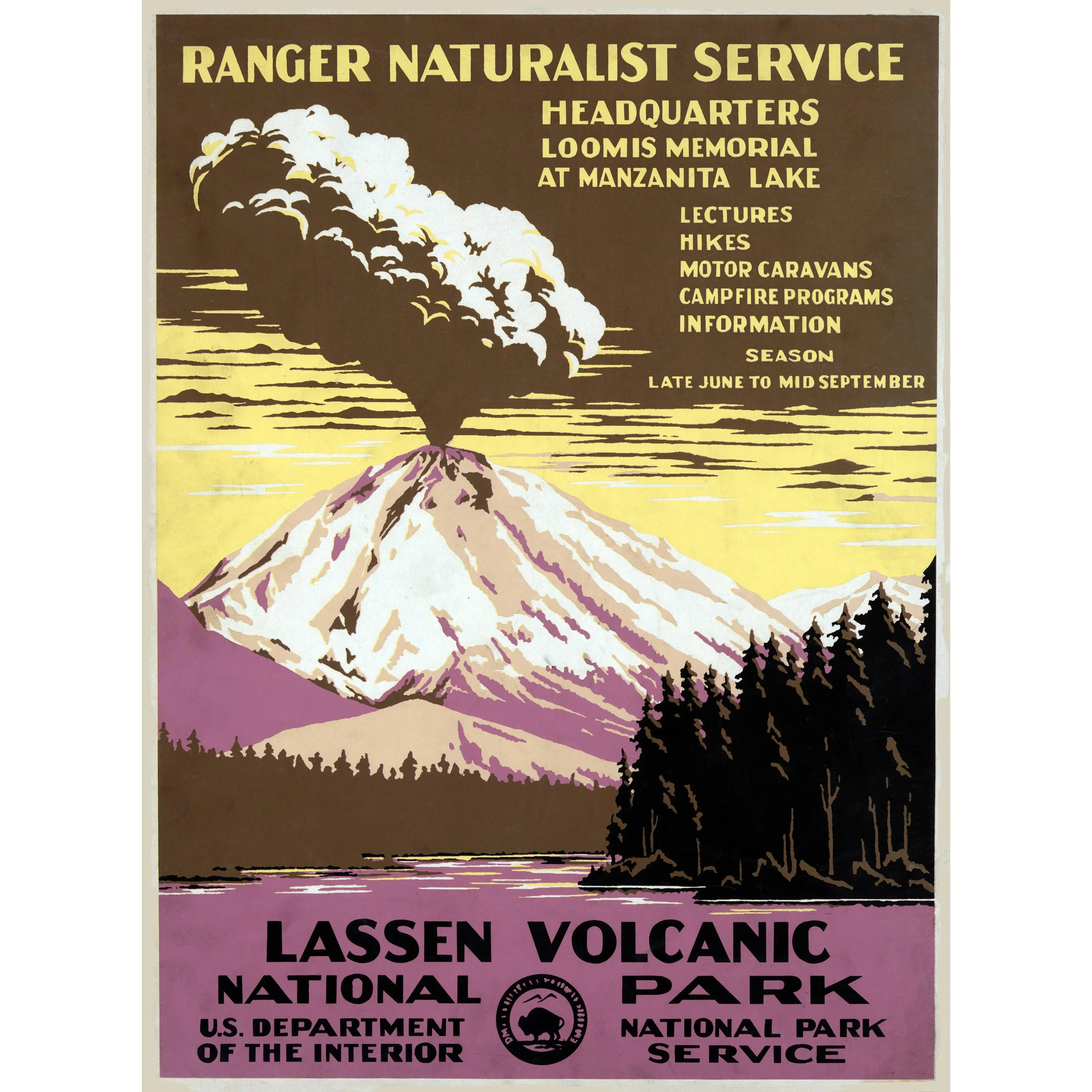 Lassen Volcanic National Park WPA Poster – Vintage Style 1930s National Park Art Print (Reproduction)