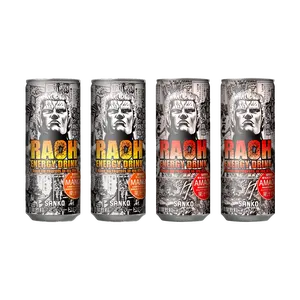 SANKO RAOH Japanese Carbonated Energy Drink - Mango & Strawberry Flavors (250ml x 4 Cans) - Hokuto Ga Ken Collaboration