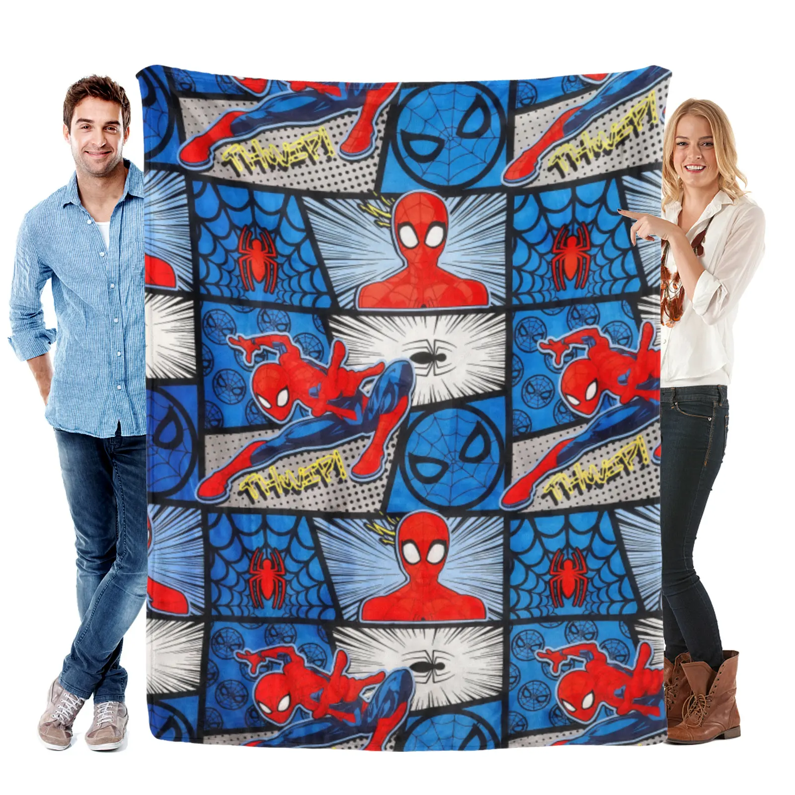 Marvel Comics Spider Man Comic Panel Collage Flannel Throw, Oversized Durable Fleece, Machine Washable, Top Summer Gift For Collectors And Teens