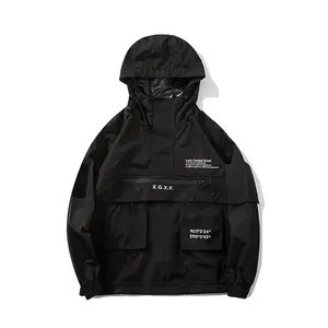 HKSH Men's Darkwear Tactical Jacket with Hood Zipper Closure Punk Style Casual Wear Polyester Sweatshirts Outerwear Coats Menswear Pocket