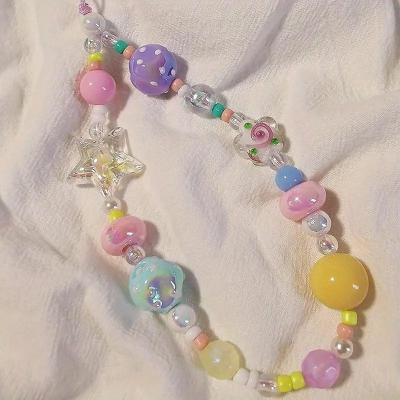 Mobile Phone Short Wrist Strap with Dopamine Charm, Smartphone-Cellphone Accessories Set Including Colorful Beads Bracelet, CCD Camera Lanyard for Everyday Decorative Use