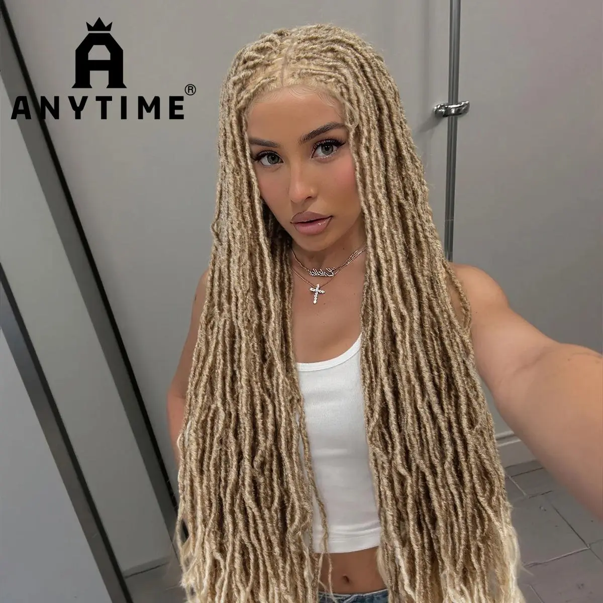 Anytime Blonde Synthetic Braided Lace Front Wig, Long Gradient Gold Dreadlocks Hairstyle with 180% Volume and a Realistic Hairline, Braids Hairstyles, Blonde Front Synthetic Braided Lace Wigs