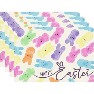 Colorful Watercolor Cute Bunny Rabbits Easter Placemats Set of 4 Table Mats for Masquerade Party Home Kitchen Dining Table Decorations 12x18 Inch