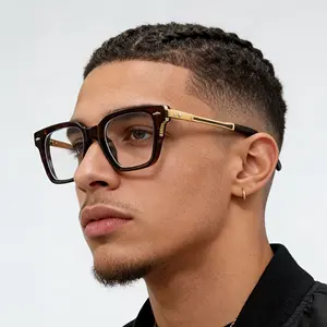 Men's Square Personalized PC Flat Mirror Glasses - Metal Temples, Cool Stylish Design, Futuristic, Hip-Hop Retro Style, Daily Casual Decorative Accessory, Ideal Gift