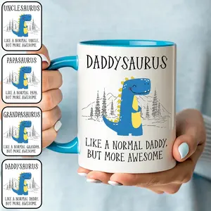 Custom Daddysaurus Mug, Like A Normal Daddy But More Awesome, Funny Dinosaur Dad Gift, Papasaurus Grandpasaurus Unclesaurus Coffee Mug, Custom Nickname Mug, Father’S Day Gift For Men, 11 15oz Ceramic Tea Cup